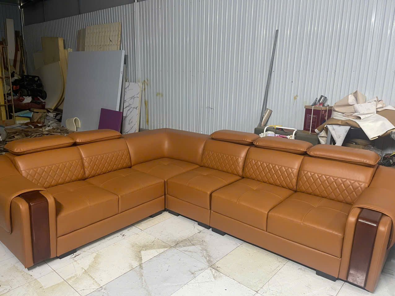 Sofa góc da caramel cỡ lớn